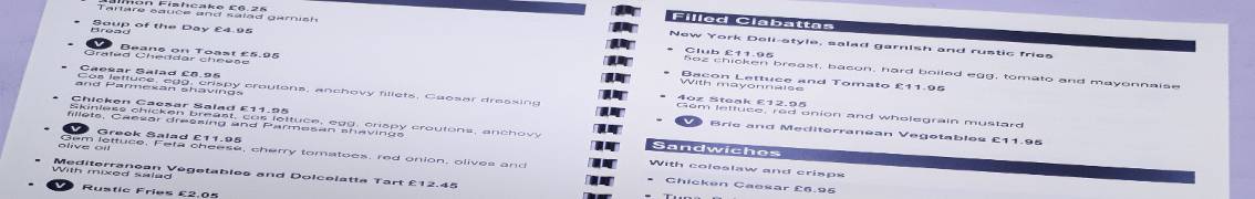 Photo of menu converted to Large Print accessible format