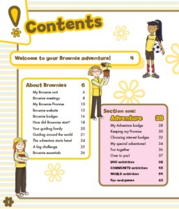 Brownie Adventures standard print contents page