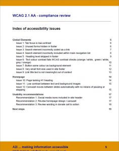 index of accessibility issues