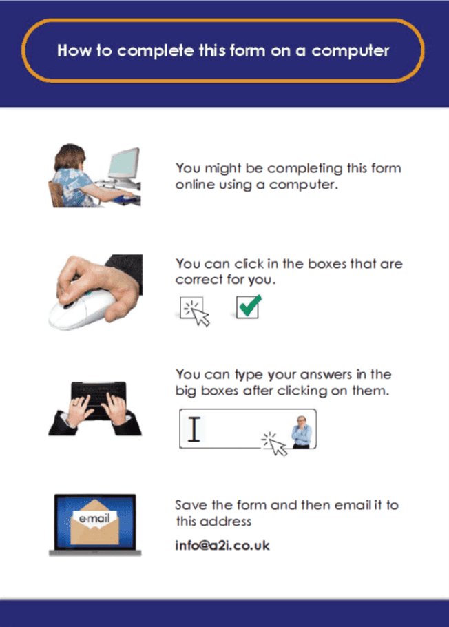 A page of an Easy Read document explaining how to complete an accessible form