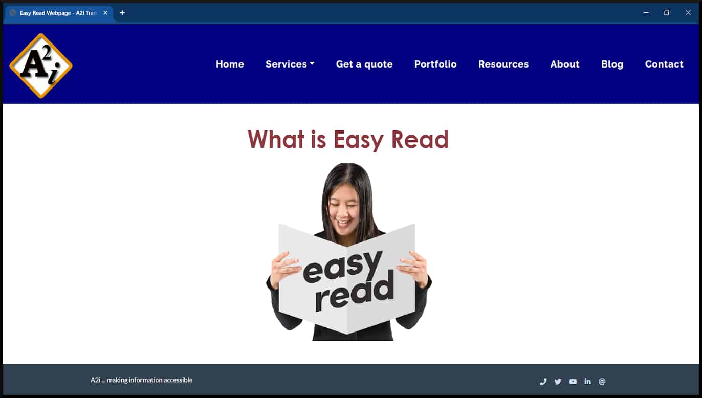 Image of Easy Read as part of a webpage