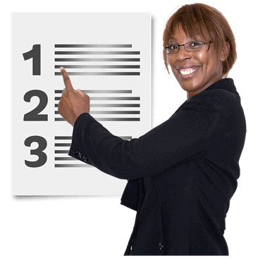 A lady pointing at a list