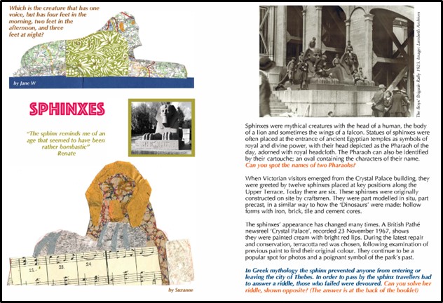 A page from the booklet, showing the Sphinx statue and information about it. 