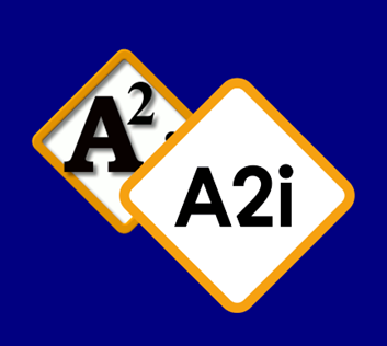 A2i's old logo, and A2i's new logo next to each other. the new logo is more accessible and more modern.