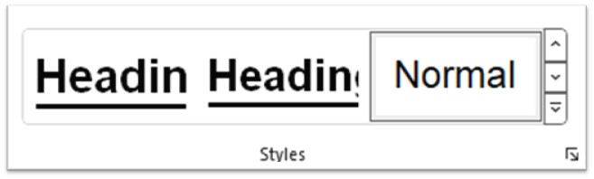 The heading and styles bar in MS Word