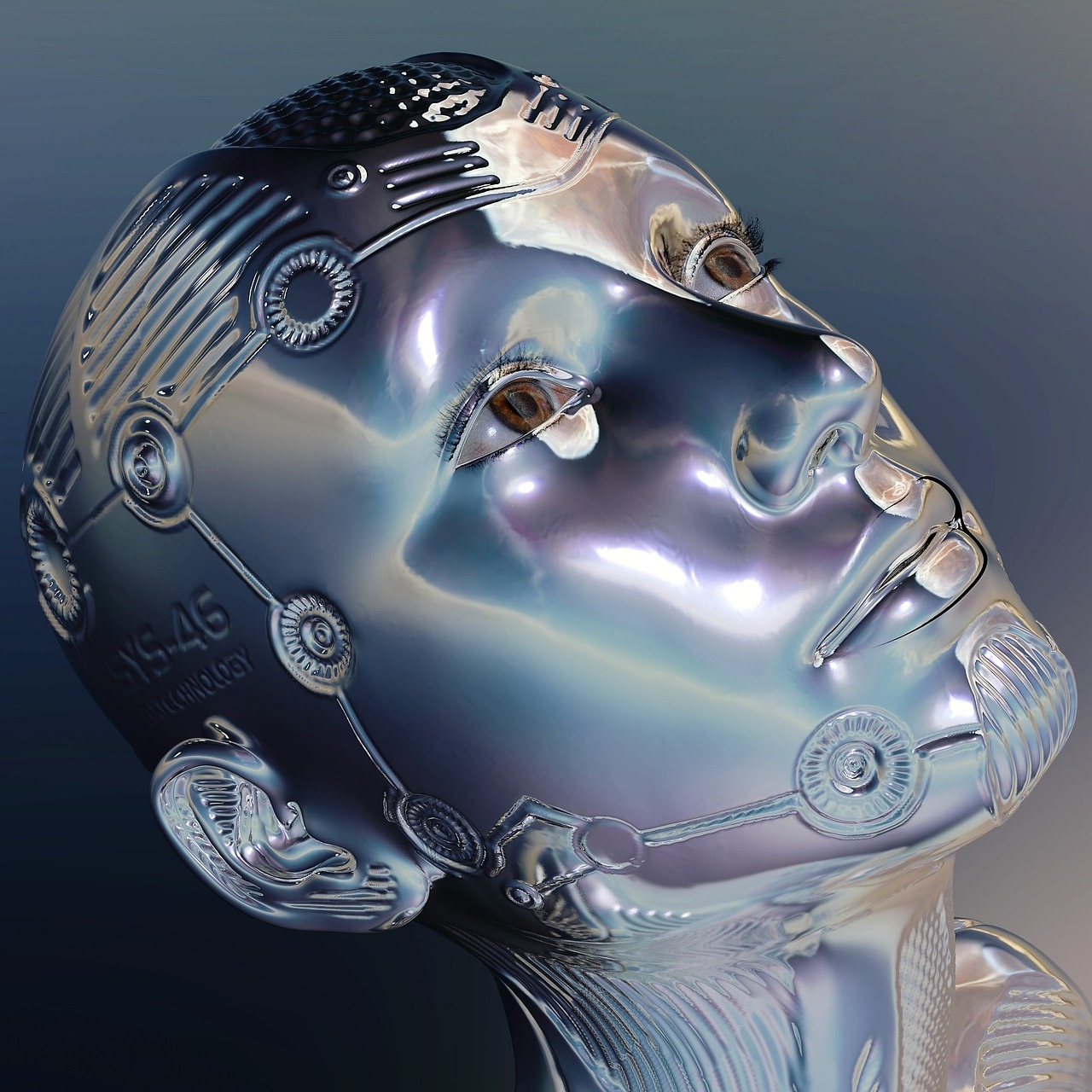 Metallic robot's face