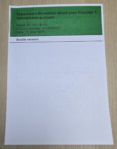First page of the Braille transcription of an 'Important Information' document